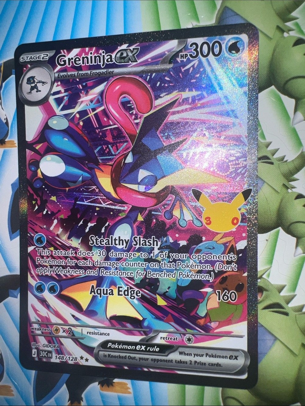Pokemon Greninja EX Holographic Card - Blue Pink Purple